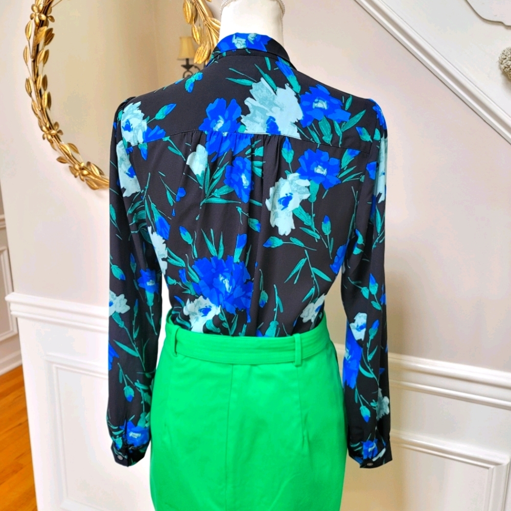 New! J. Crew size Small S Long Sleeve Bow Top Blue Floral Blouse NWT - Picture 5 of 16
